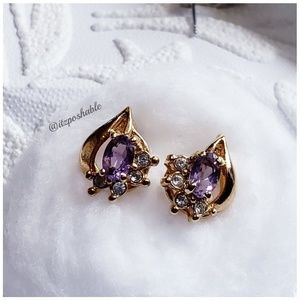 Faceted Marquis Amethyst and Diamond Studs